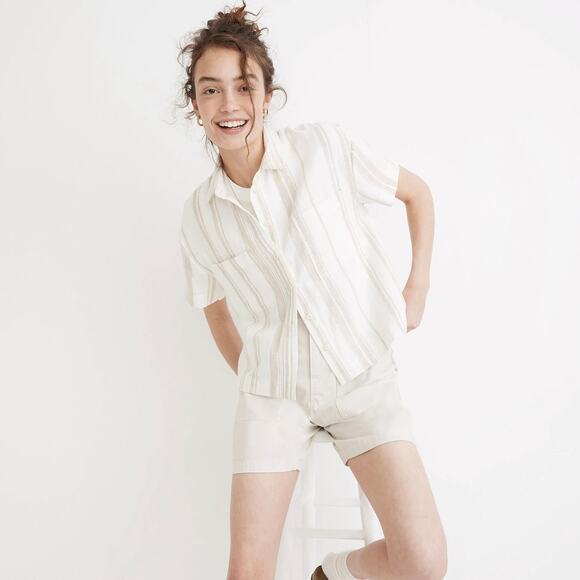 Madewell Linen-Blend Safari Shirt: Undyed Edition Natural Button Up Short Sleeve - Picture 1 of 10
